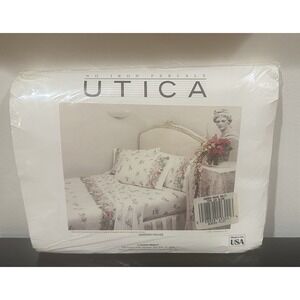 NEW Vintage Utica Sheet Queen Flat Pink Floral Cotton Percale Garden House 60X80